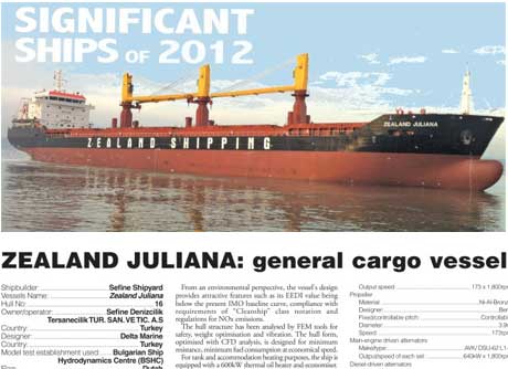 RINA: Zealand Juliana General Cargo Ship is a Significant Ship of 2012